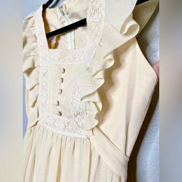 Candi Jones Prairie Pinafore Cotton Crochet Lace Ruffled  Sleeveless Maxi dress - Picture 6 of 15